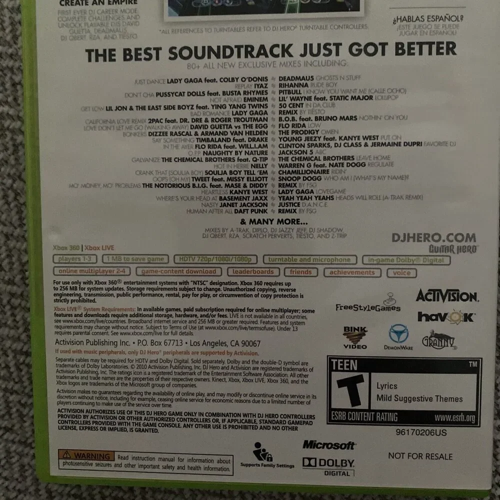 DJ Hero 2 (Microsoft Xbox 360, 2010) With Manual